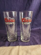 Vintage Coors Light Half Pint Beer Drinking Glass 3D Embossed Mountain Set of 2 picture
