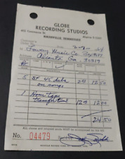 Joe South 1964 Signed Globe Recording Studios Receipt From Nashville-Lowery C0. picture