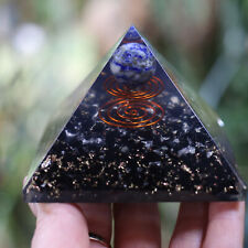 Natural Black Tourmaline & Lapis Sphere Orgone Pyramid LG 75mm 3in EMF & 5G picture