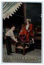 c1910's Boy And Girl Shoe Shine Shop It's Worth Nickel Unposted Antique Postcard picture