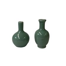 2 x Chinese Clay Ceramic Ware Wu Light Celadon Small Vase ws2811 picture