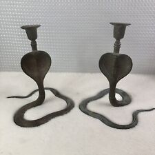Vintage Cobra Snake Etched Brass Candle Holders **READ** picture