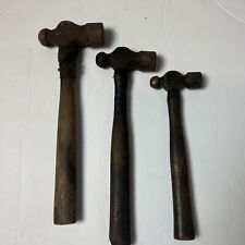 Vintage 3 Pc. Ball Peen Hammer Wood Handle Mechanic Blacksmith Tool picture
