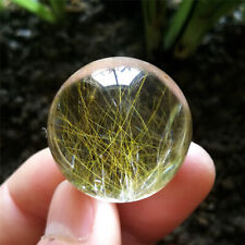 28.5g 27mm Clear Quartz Sphere Natural Golden Hair Rutilated Crystal Ball Chakra picture