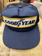 Vintage Goodyear  Vented Adjus Strap Trucker Hat / Ball Cap Blue, Gold & White picture