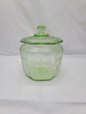 Anchor Hocking Green Uranium Depression Glass Princess Biscuit Jar with Lid  picture