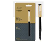 Parker Beta Premium Gold Ball Pen Chrome Trim Roller Ball Pen Blue Ink picture
