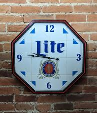 Vintage Miller Lite Octagon Tile Clock Sign 1989 Man Cave Garage Bar RARE 20X20 picture
