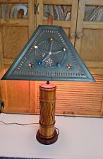 1960s A. Brandt RANCH OAK WESTERN TABLE LAMP W. Pierced Tin Shade FT WORTH TX picture
