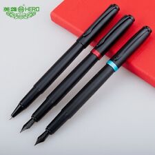 Hero E606 Fountain Pen Iridium Fine/Bent 0.5/0.8mm Nib Black Metal Ballpoint Pen picture