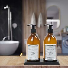 Amber Glass Soap Dispenser Set | Includes Metal Black Base Glass Dish Soap picture
