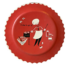 VINTAGE COME N GET IT LARGE RED ROUND METAL BBQ CHEF TRAY MID-CENTURY MODERN picture