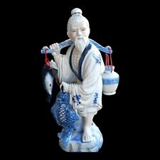 Asian Chinese Fisherman Hand Painted Porcelain Blue White Figurine VTG READ picture