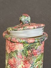 Hair Stylist Barber Tool Apothecary Jar Floral Print Covered Glass Container VTG picture