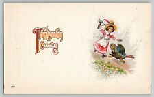 1913 J.B.& Co SAS Embossed Postcard Thanksgiving Hatchet Girl Chasing Turkey 453 picture