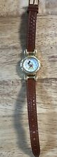 Disney Store Exclusive Mickey Mouse Watch Brown Leather Strap Gold Tone Case picture