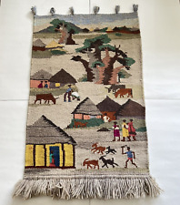 Tswana Tapestry Hand Woven Wall Hanging African Village Francistown 42