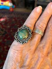NAVAJO CARICO LAKE TURQUOISE STERLING SILVER LARGE OLD PAWN RING picture