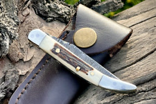 SHARD™ HAND FORGED Texas Toothpick Damascus Stag/Antler Folding Pocket Knife picture