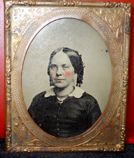 1/9th size Ambrotype of lady in rare one piece mat/frame picture