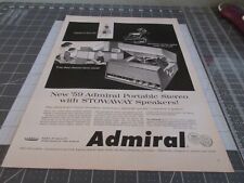 1959 Admiral Portable Stereo PRINT AD Stowaway Speaker System Snaps Out of Lid picture