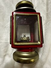 Vintage 1960s Red Metal And Brass Glass Oil Lamp Lantern Carriage Light picture