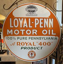 VINTAGE ''LOYAL-PENN'' DOUBLE SIDED 30 INCH PORCELAIN SIGN picture