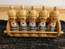 Vtg. wood Russian/Polish spice canister/rack. Set of 5. picture