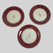 Set of 3 Vintage Tin Metal Plates with Fleur de Lis Red Band Gold 6 1/4