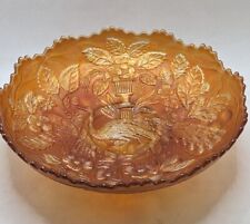Antique/ Vintage FENTON Peacock & Urn Marigold Carnival Glass Bowl c1908 Perfect picture