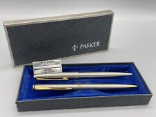 VINTAGE SET 2 PARKER BALLPOINT PEN SILVER TONE WITH GOLD ARROW IN BOX picture