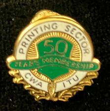 Rare Vintage Printing Sector 50 Years Membership Pin. 24K Gold, Signed Bastion picture