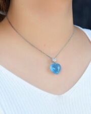 13*7mm Natural Blue Aquamarine Gemstone Translucent Carving Pendant AAA picture