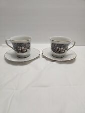 Vintage Avon China 2 Tea  Cups and 2 Saucers Snowy Winter Water Mill 1981 picture