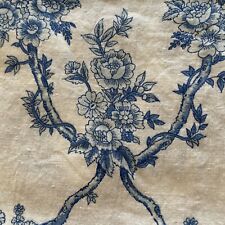 Vintage Linen Blue & White Country Rose Fabric Daisy Vines 2 Yards 24”Wide picture