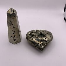 Natural Polished Pyrite Druzy Heart And Tower From Brazil. 307oz picture