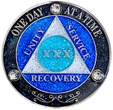 AA 30 Year Crystals & Glitter Medallion, Silver, Blue Color & 3 Crystals picture