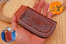 CUSTOM HANDMADE PURE COW ENGRAVED LEATHER SHEATH FOR FOLDING BLADE KNIFE  1711 picture