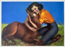 Pride of the Ranch, Vintage Rolf Armstrong Pin-Up Print, Brunette Hugging Horse picture