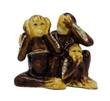 Vintage Collectible Enameled Rhinestone Three Monkey Trinket Box picture