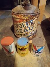 Vintage Wolf's Head Motor Oil 5 Gal Can W/Handle /3 Oils Cans picture