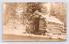 Hatchet Man at Tiny Log Cabin GILMORE LAKE Tahoe California RPPC El Dorado 1916 picture