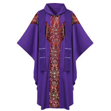 Christian Priest Purple Chasuble Clergy Pastor Liturgical Mass Robe With Stole picture