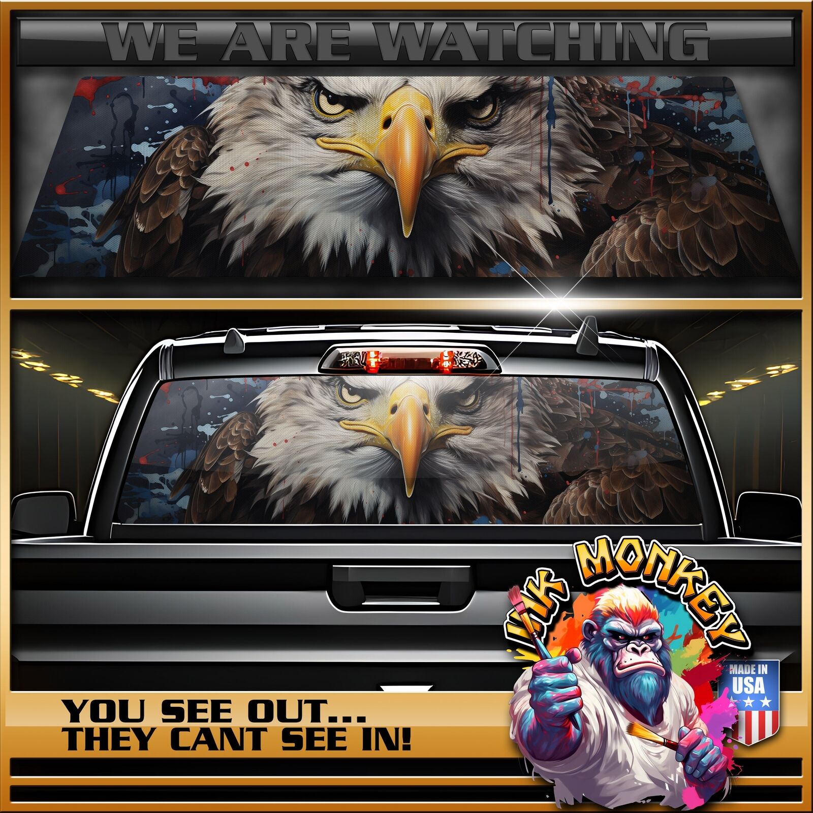 American Bald Eagle - Truck Back Window Graphics - We Are Watching