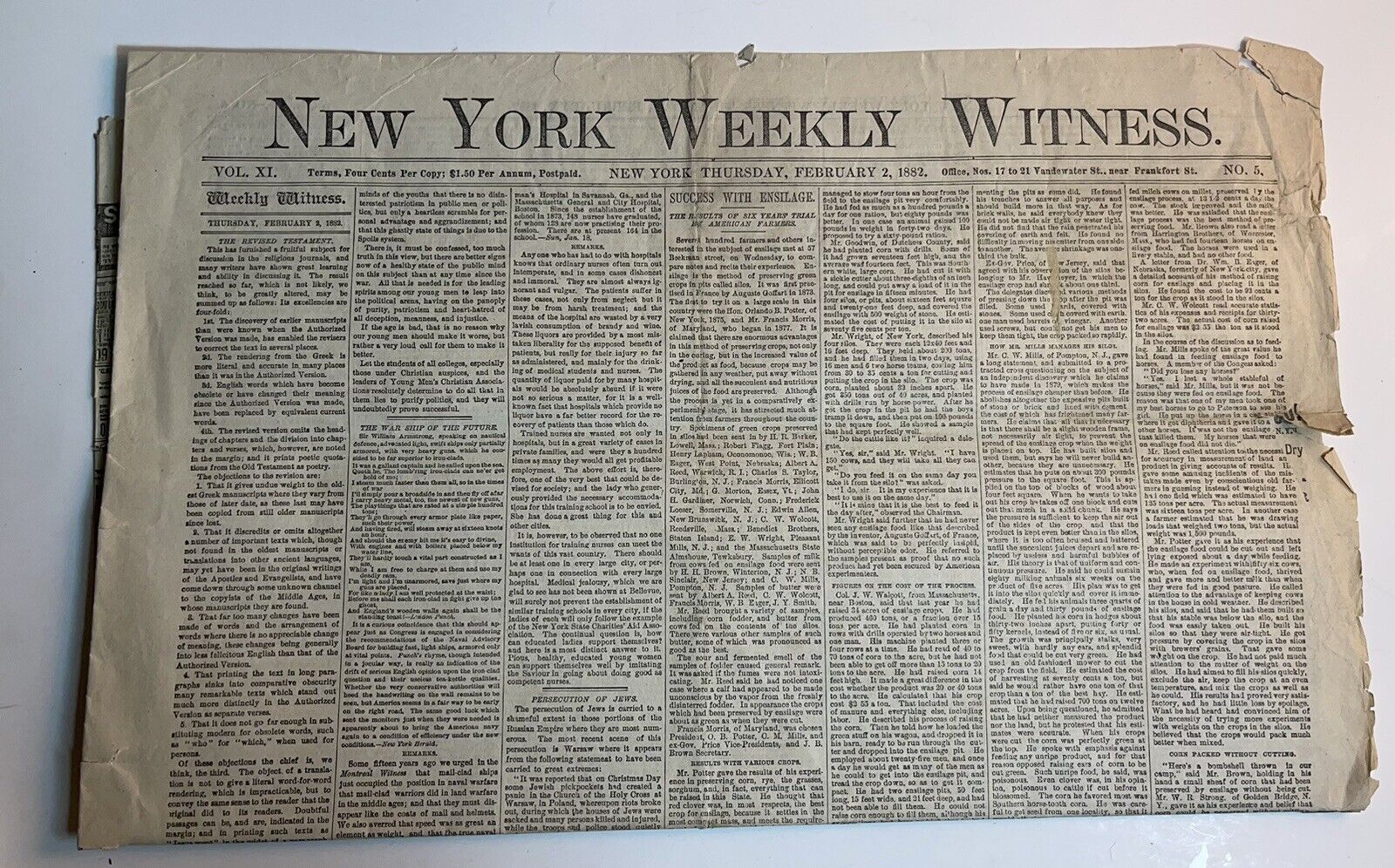 NEW YORK WEEKLY WITNESS Feb 1882 Newspaper NYC President Garfield’s Assassin