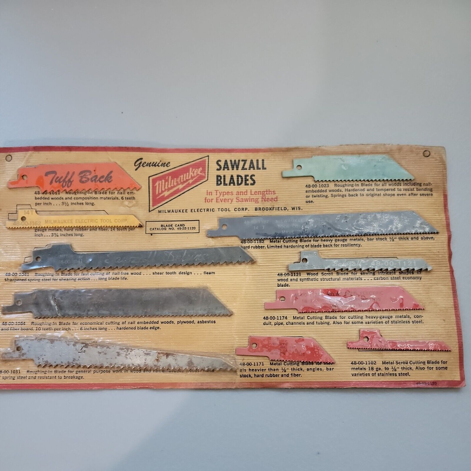 Vintage Genuine Milwaukee Tool Sawzall Blades On Advertising Card COMPLETE NOS