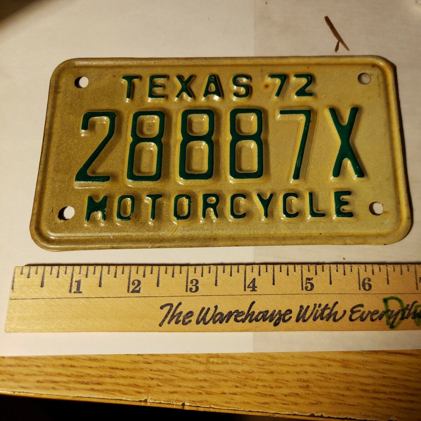 1972 TX TEXAS Motorcycle License Plate 28887X - Green NOS Harley Bike cycle 72