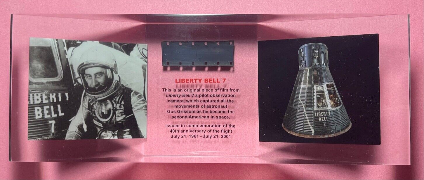 LIBERTY BELL 7 GRISSOM MERCURY FLOWN RECOVERED FILM ARTIFACT RELIC IN LUCITE 🚀