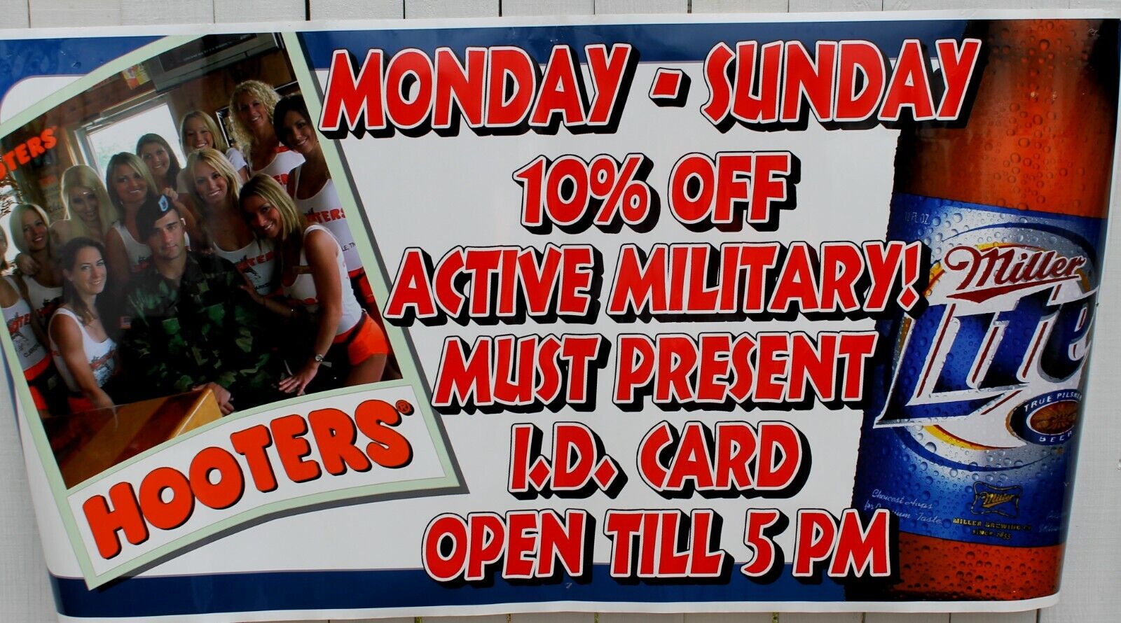 Vtg Hooters Girls Active Military Promo Miller Lite Poster Banner Man Cave Art