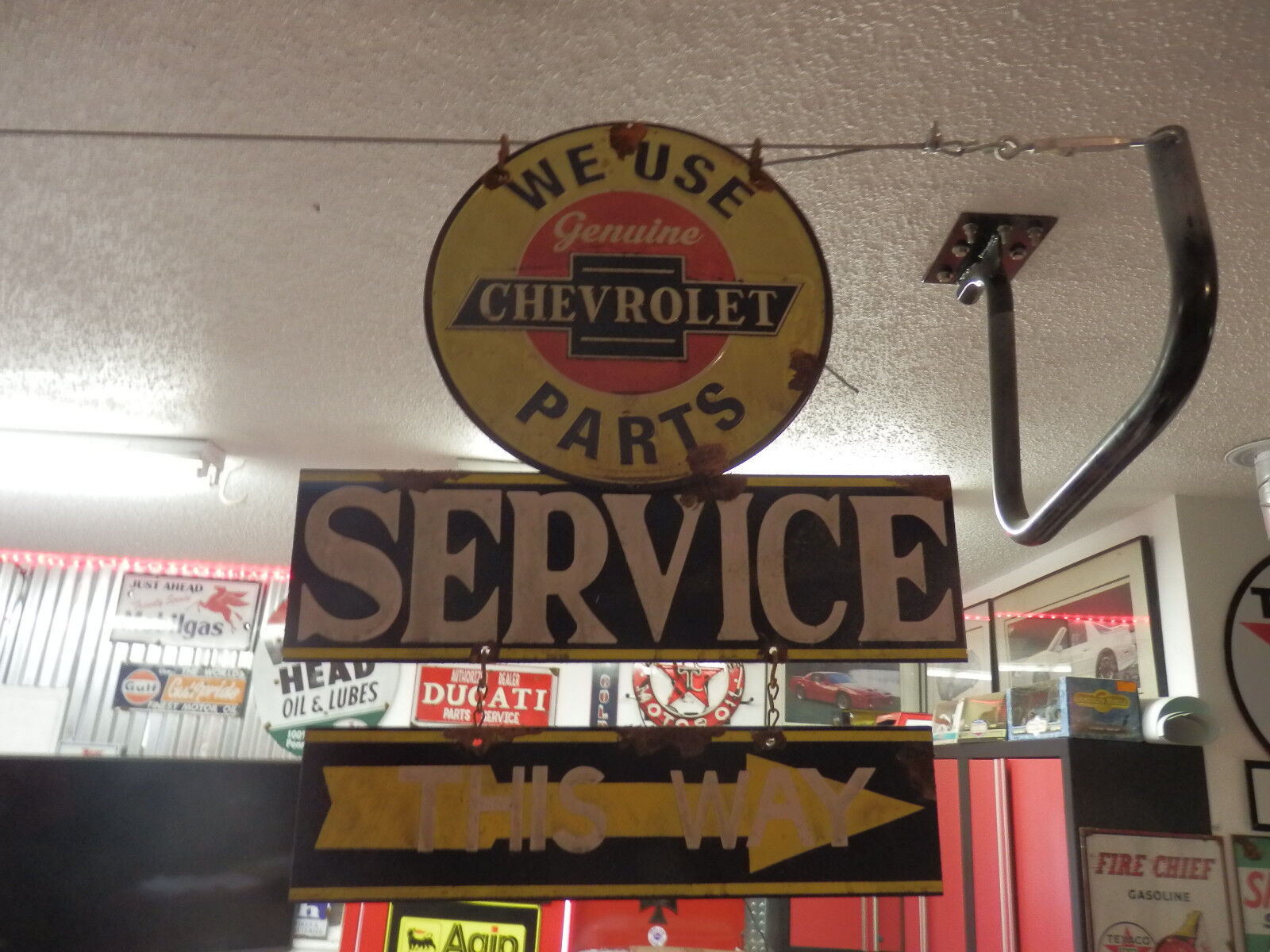 antique style Chevy Chevrolet dealer service station garage 2 piece sign set